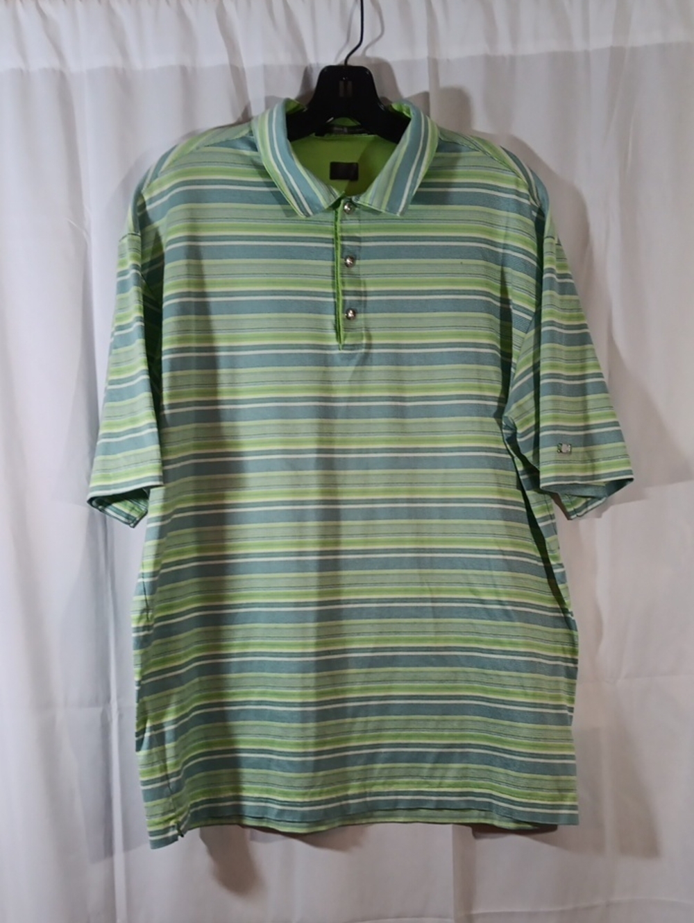 Tiger Woods Mens Large Striped Polo Shirt Golf Green Blue Stripe Top Sports